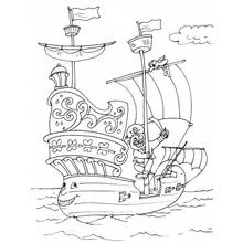 Coloriage Bateau pirate voguant avec son capitaine