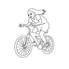 Coloriage Fille faisant du vélo cheveux au vent