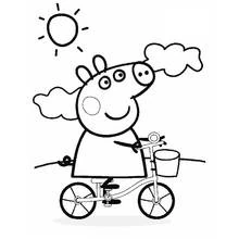 Coloriage Peppa Pig se promène à vélo par une journée ensoleillée