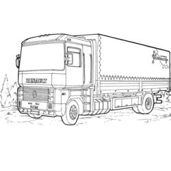 Coloriage Camion avec cabine et remorque
