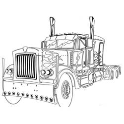 Coloriage Camion avec flammes peintes et hautes cheminées