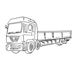 Coloriage Camion à plateau avec longue remorque