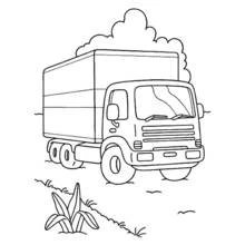 Coloriage Camion de livraison garé près d'un buisson