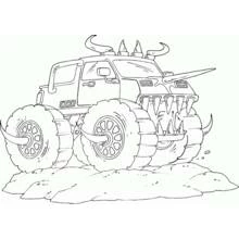 Coloriage Camion Monstre avec cornes et crocs