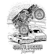 Coloriage Camion Monstre Grave Digger écrasant des voitures