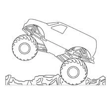 Coloriage Camion Monstre sautant au-dessus des rochers