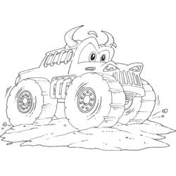 Coloriage Camion monstre taureau roulant dans la boue