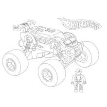 Coloriage Camion Monstre avec logo Hot Wheels et figurine pilote