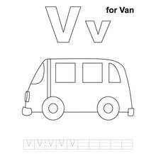 Coloriage Camionnette avec lettre V à tracer