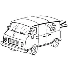 Coloriage Camionnette de charpentier avec outils sur le toit