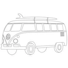 Coloriage Camionnette avec une planche de surf sur le toit