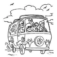 Coloriage Camionnette Mystery Machine avec la bande de Scooby-Doo