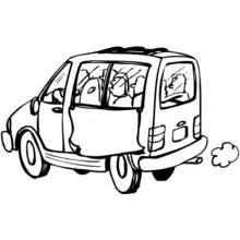 Coloriage Camionnette roulant avec des passagers