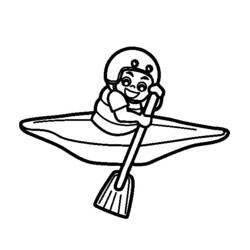 Coloriage Enfant pagayant dans un canot