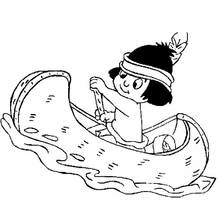 Coloriage Petit garçon pagayant dans un canot
