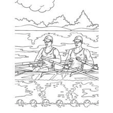 Coloriage Deux rameurs dans un canot sur l'eau