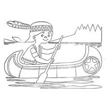 Coloriage Fillette pagayant dans un canot