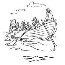 Coloriage Pirates ramant dans un canot en pleine mer
