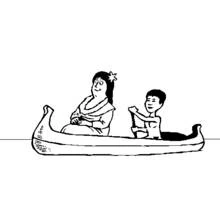 Coloriage Canot avec une femme et un jeune garçon