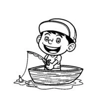 Coloriage Enfant qui pêche dans un canot