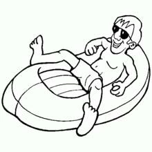 Coloriage Canot gonflable avec un homme allongé