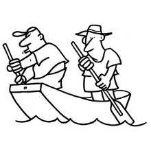 Coloriage Deux hommes ramant dans une chaloupe