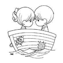 Coloriage Amoureux assis dans un canot