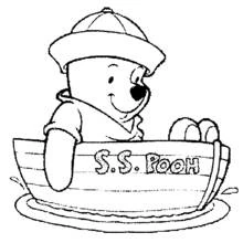 Coloriage Winnie l'ourson naviguant sur son petit canot