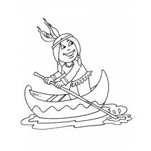 Coloriage Enfant à bandeau à plumes dans un canot
