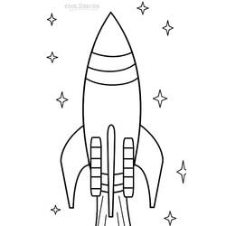 Coloriage Fusée décollant parmi les étoiles