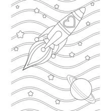 Coloriage Fusée volant parmi les vagues étoilées