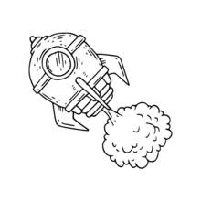 Coloriage Fusée décollant avec un nuage de fumée