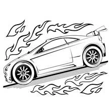 Coloriage Hot Wheels voiture de sport entourée de flammes