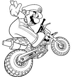 Coloriage Mario qui fait un saut à moto
