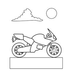 Coloriage Moto garée sur une plateforme