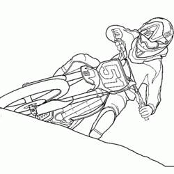 Coloriage Pilote de motocross, plaque 51, pente raide