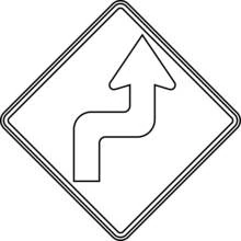 Coloriage Panneau routier avec une flèche sinueuse