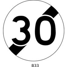 Coloriage Panneau routier fin de limitation de vitesse à 30