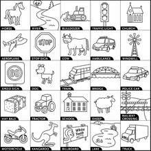Coloriage Panneau routier et grille de bingo transport