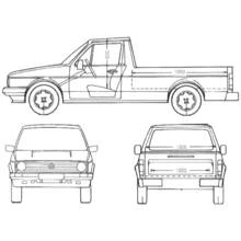 Coloriage Pick-up en plan technique, rétroviseurs