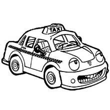 Coloriage Taxi rigolo avec un visage souriant