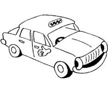 Coloriage Taxi avec enseigne sur le toit et logo de main