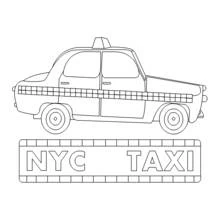 Coloriage Taxi de New York avec bande à damier