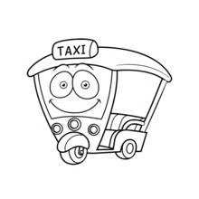 Coloriage Taxi souriant en forme de tuk-tuk