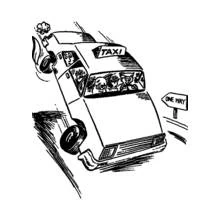 Coloriage Taxi dévalant une pente