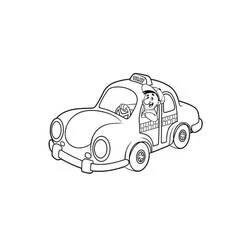 Coloriage Taxi jaune à damier, phares ronds et enseigne TAXI