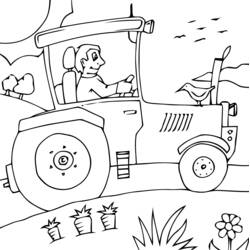 Coloriage Tracteur conduit par un fermier à la campagne