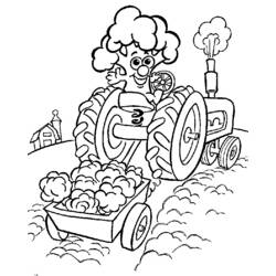 Coloriage Clown conduisant un tracteur avec une remorque