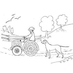 Coloriage Tracteur conduit par un fermier avec son chien
