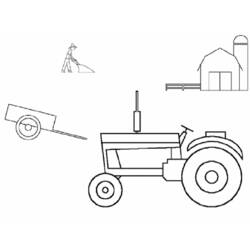 Coloriage Tracteur avec ferme et remorque